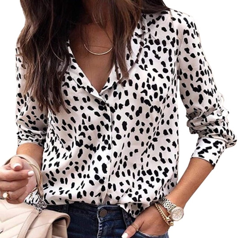 ECOWISH Black White Leopard Button Down